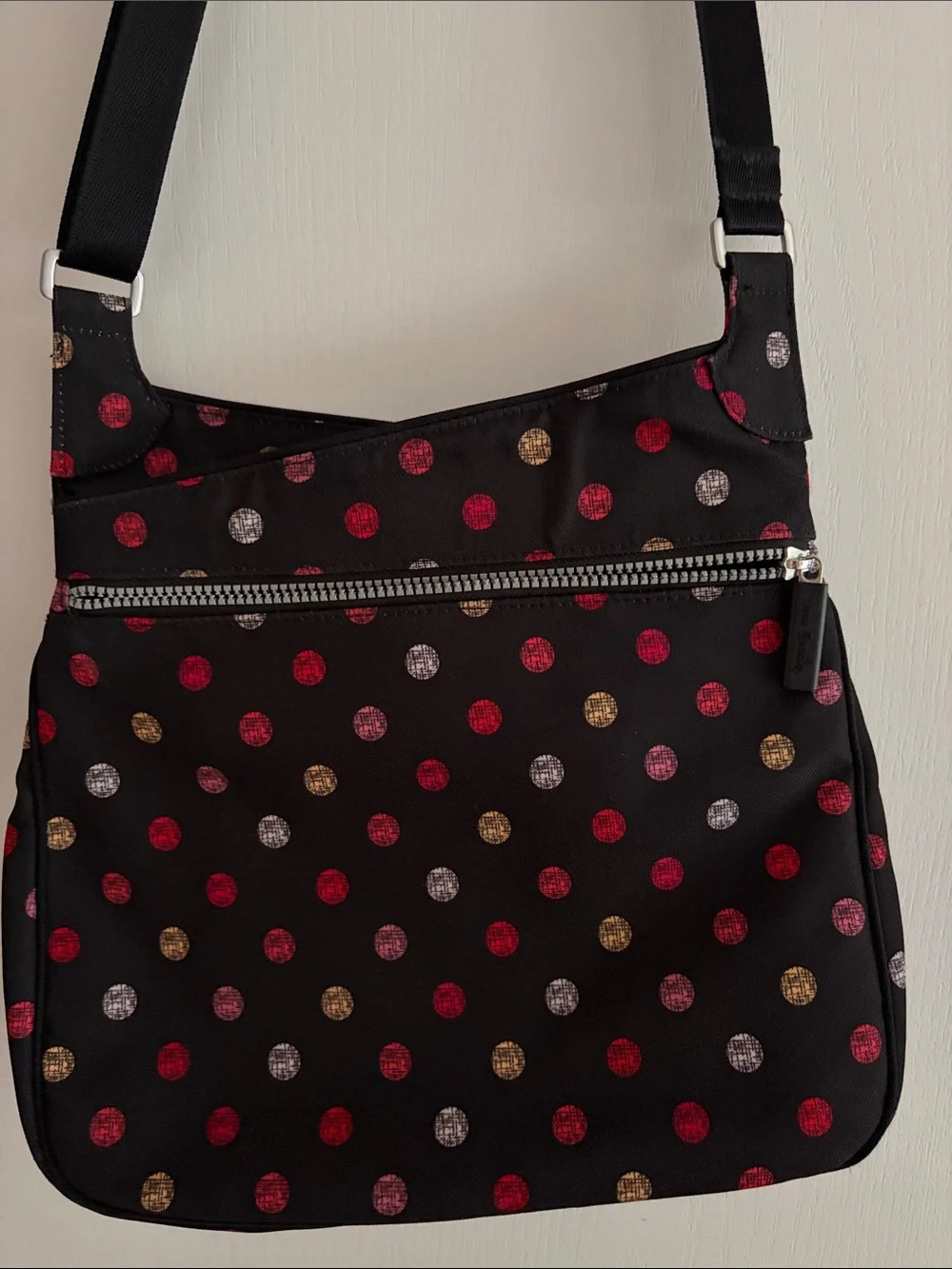 Vera Bradley Black Crossbody with Red, Gold, and Gray Polka Dots - Picture 3 of 12